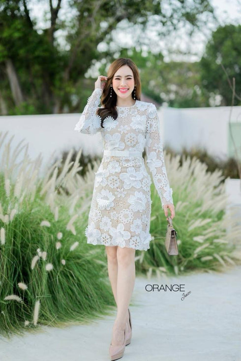 ORANGE JUICE Lace Embroidered Round Neck Dresses